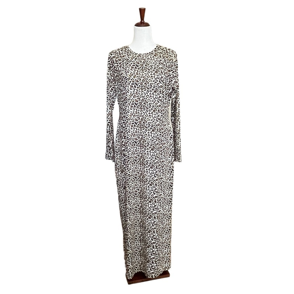 Reta Bota Cheetah Print Long Sleeve Maxi Dress. Brown Tan Size 3XL #1128